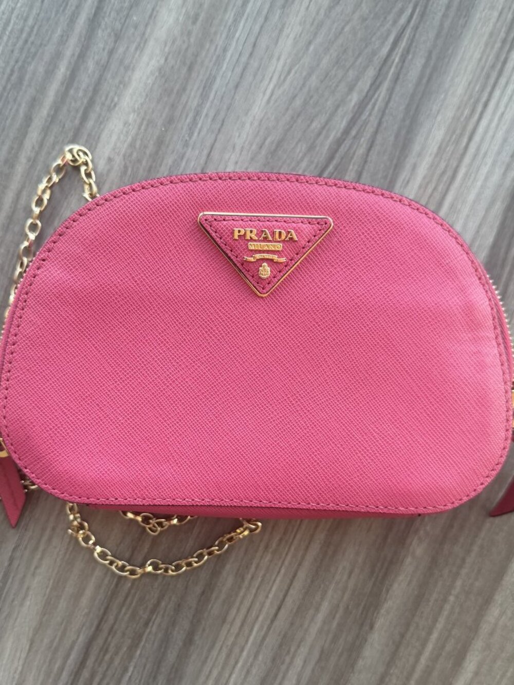 Prada Pink Saffiano Leather Chain Crossbody Belt Bag